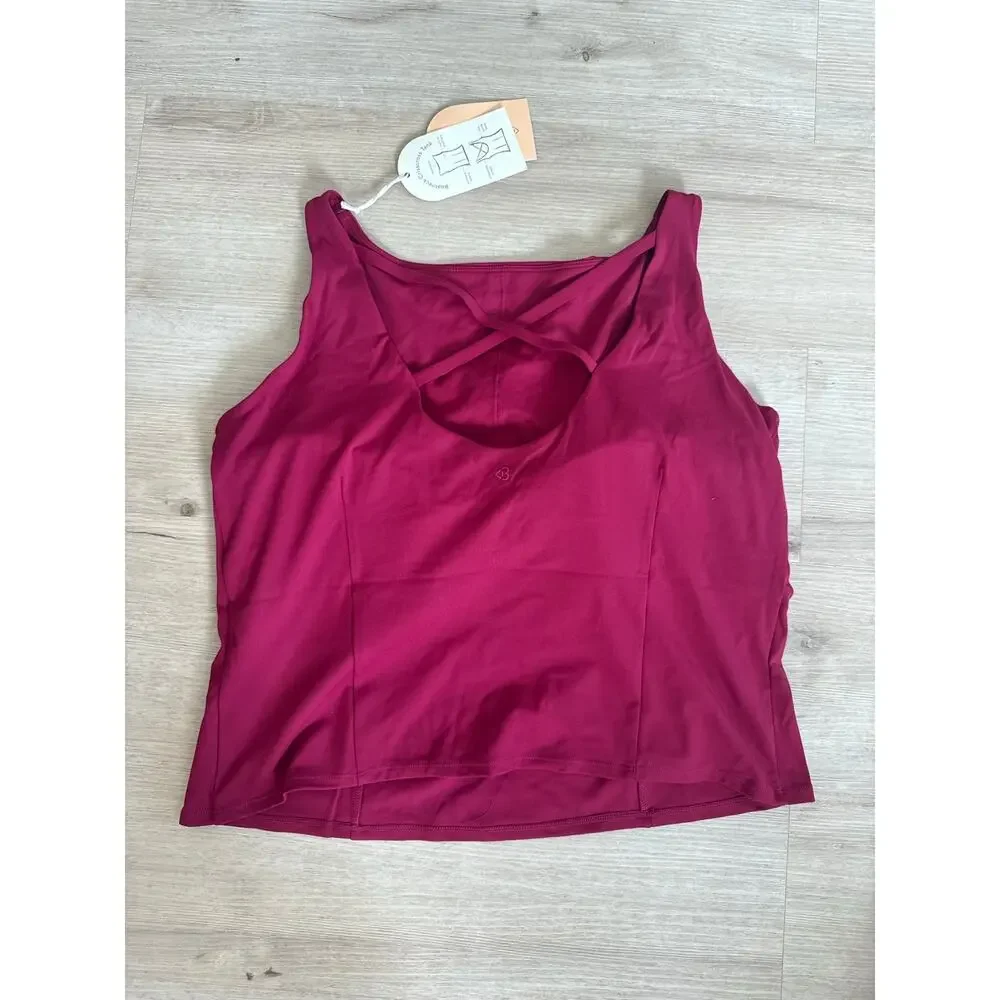 NWT Blogilates Women's Boatneck Criss Cross Tank Burgundy Athletic Size 3X